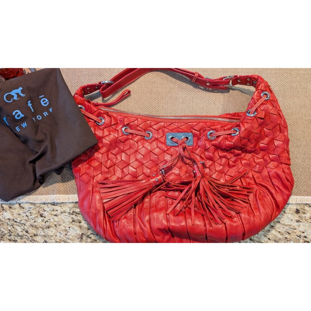 Rafe New York‎ Red Leather Braided Hobo Style Handbag With Dust Bag